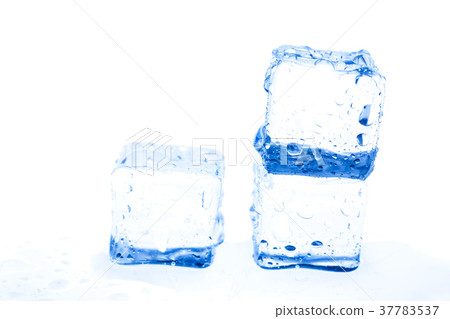 Blue ice cubes on white background. 37783537
