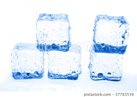 Blue ice cubes on white background. 37783539