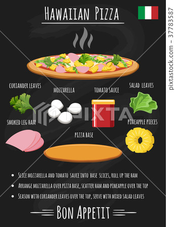 Hawaiian pizza recipe on chalkboard 37783587