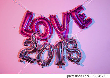 balloons forming the word love and the number 2018 37784710