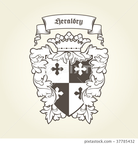 Heraldic royal coat of arms with imperial symbols Heraldic royal coat of arms with imperial symbols 37785432