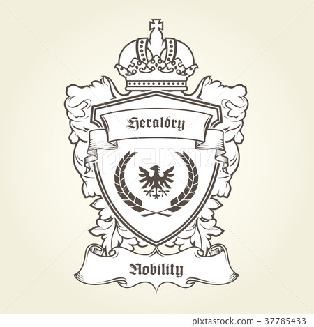 Coat of arms template with heraldic eagle, shield 37785433
