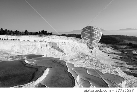 Hot air balloon over Pamukkale Travertine pools Hot air balloon over Pamukkale Travertine pools 37785587