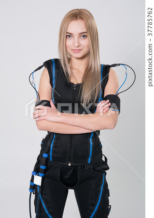 Beautiful blonde in electric muscular suit for  37785762