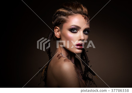 Fashion model with bright makeup and colorful Fashion model with bright makeup and colorful 37786338
