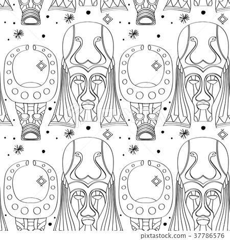 Seamless outline tribal mask pattern 37786576