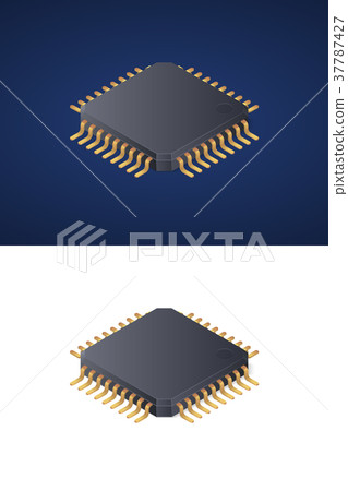Microchip processor isolated on white and dark 37787427