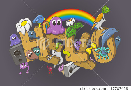 Cartoon style Hello word with cute monsters 37787428