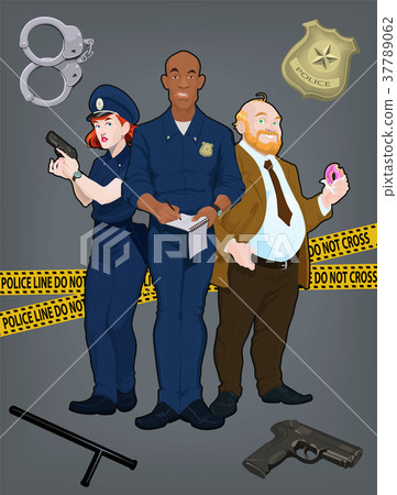 Team of policemen Three police officers characters 37789062