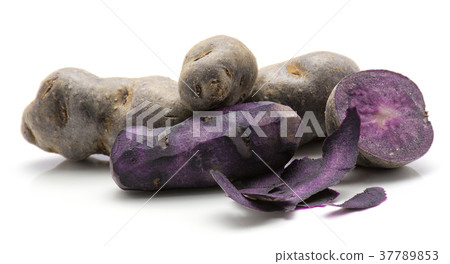 Fresh vitelotte potato isolated on white 37789853