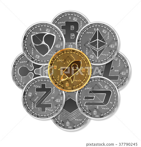 Set of gold and silver crypto currencies Set of gold and silver crypto currencies 37790245