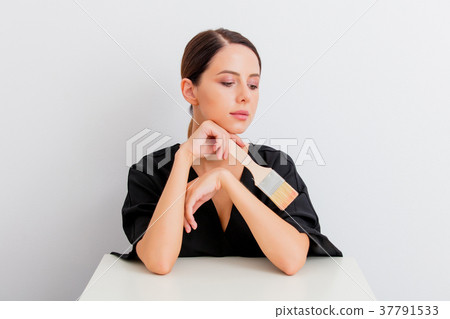 portrait of woman with brush in lagom style portrait of woman with brush in lagom style 37791533