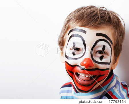 little cute boy with facepaint like clown little cute boy with facepaint like clown 37792134