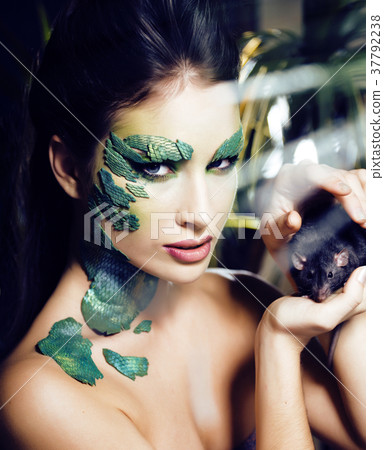 woman with creative make up like snake and rat in woman with creative make up like snake and rat in 37792238