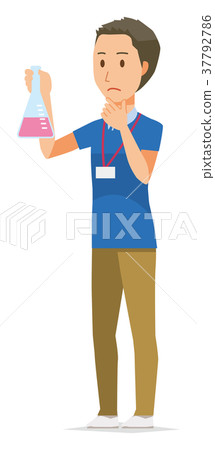 Male staff wearing nameplates has an Erlenmeyer flask Male staff wearing nameplates has an Erlenmeyer flask 37792786