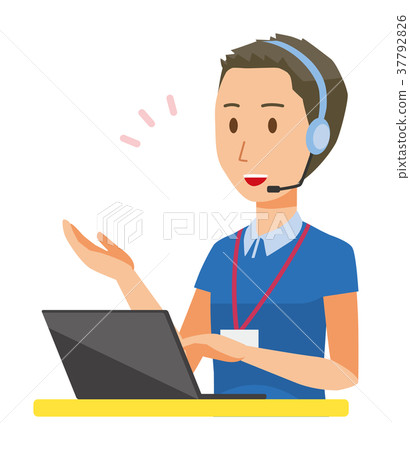 戴著銘牌的男性工作人員正在談耳機 37792826