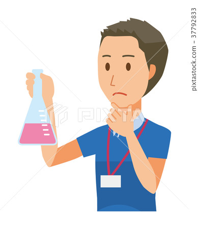 一個戴著銘牌的男人有一個錐形瓶 37792833