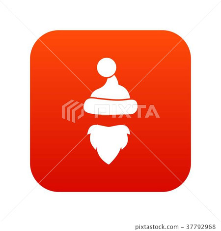 Cap with pompon of Santa Claus and beard icon digital red Cap with pompon of Santa Claus and beard icon digital red 37792968