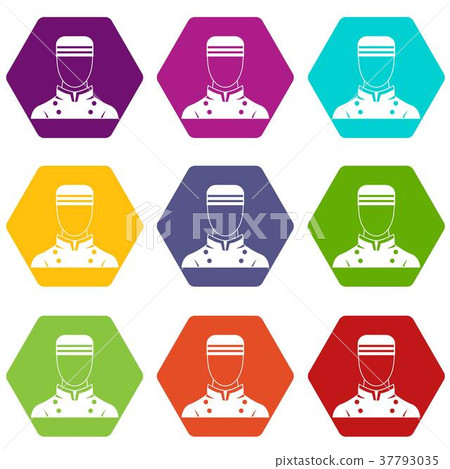 Doorman icon set color hexahedron 37793035