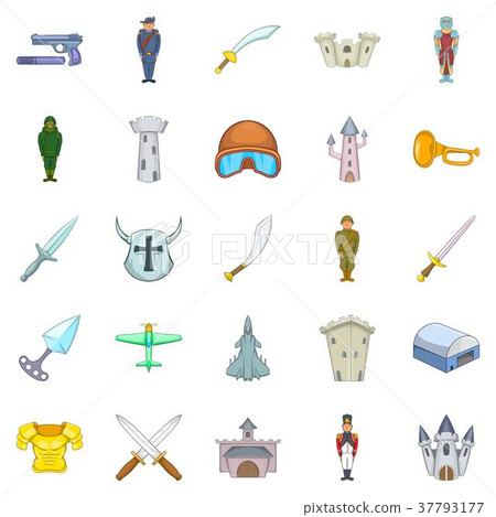 Warlike icons set, cartoon style Warlike icons set, cartoon style 37793177