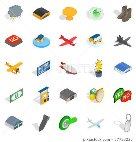 Military equipment icons set, isometric style