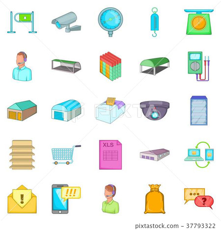Goods shed icons set, cartoon style 37793322