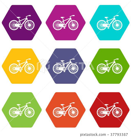 Bicycle icon set color hexahedron Bicycle icon set color hexahedron 37793387