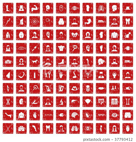 100 organ icons set grunge red 37793412