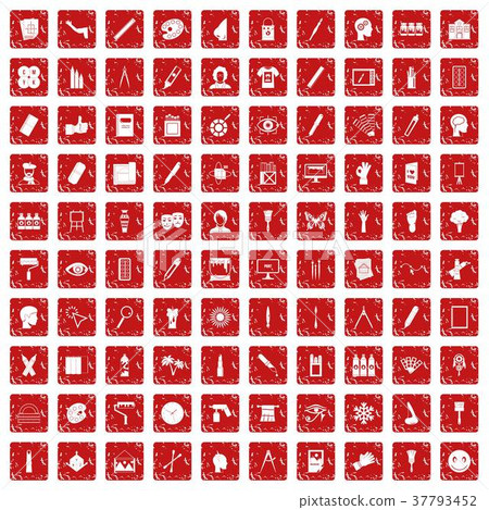 100 paint icons set grunge red 100 paint icons set grunge red 37793452