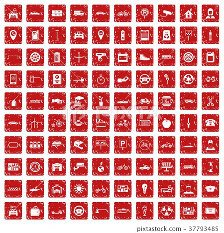 100 parking icons set grunge red 37793485