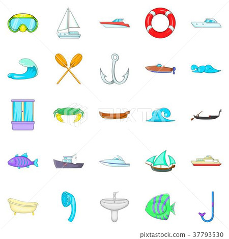 Afloat icons set, cartoon style-插圖素材 [37793530] - PIXTA圖庫