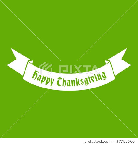 Happy Thanksgiving Day ribbon icon green Happy Thanksgiving Day ribbon icon green 37793566