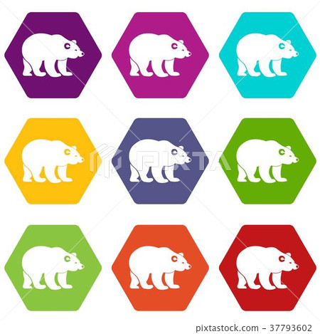 Bear icon set color hexahedron 37793602