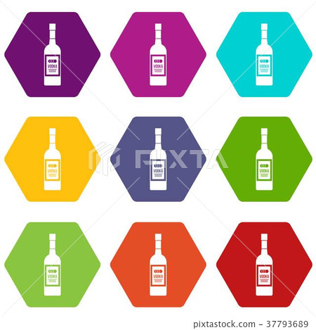 Bottle of vodka icon set color hexahedron 37793689