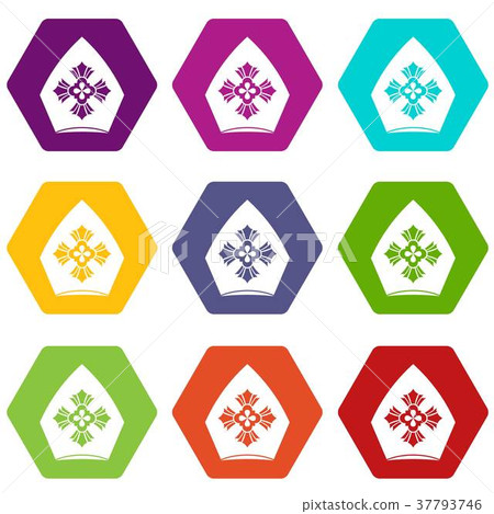 Christian hat icon set color hexahedron Christian hat icon set color hexahedron 37793746