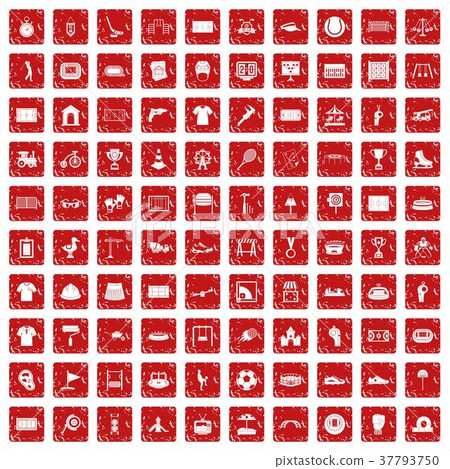 100 playground icons set grunge red 37793750