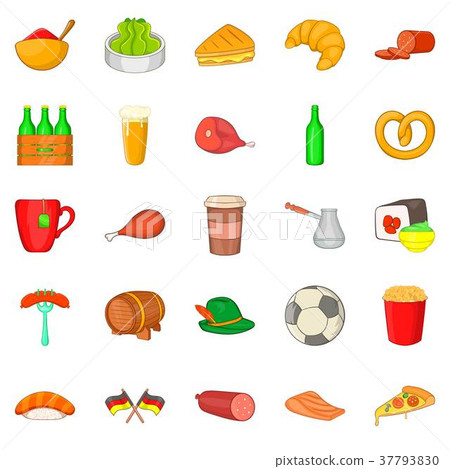 German beer icons set, cartoon style German beer icons set, cartoon style 37793830