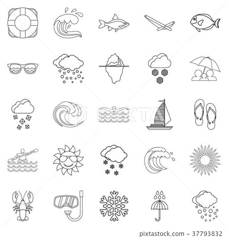 Nautical icons set, outline style Nautical icons set, outline style 37793832