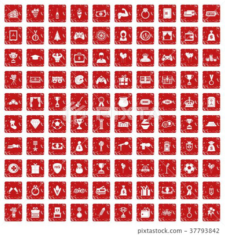 100 premium icons set grunge red 37793842