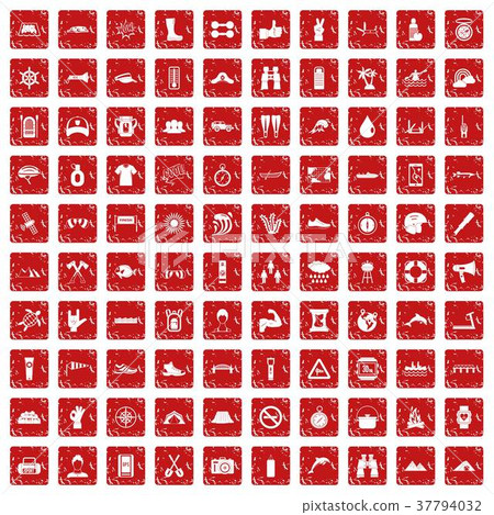100 rafting icons set grunge red 37794032