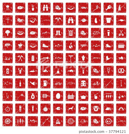 100 BBQ icons set grunge red 100 BBQ icons set grunge red 37794121