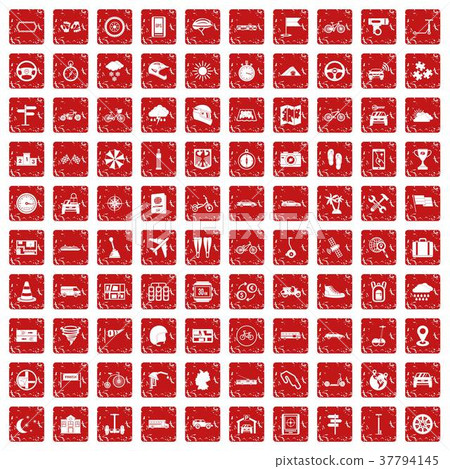 100 ride icons set grunge red 100 ride icons set grunge red 37794145