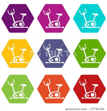Exercise bike icon set color hexahedron 37794160