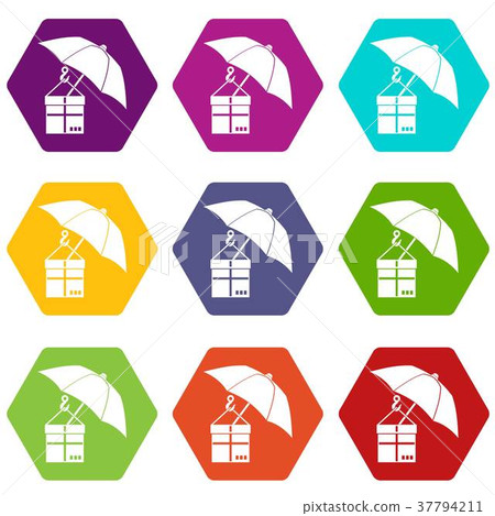Umbrella and a cardboard box icon set color...-插圖素材 [37794211] - PIXTA圖庫
