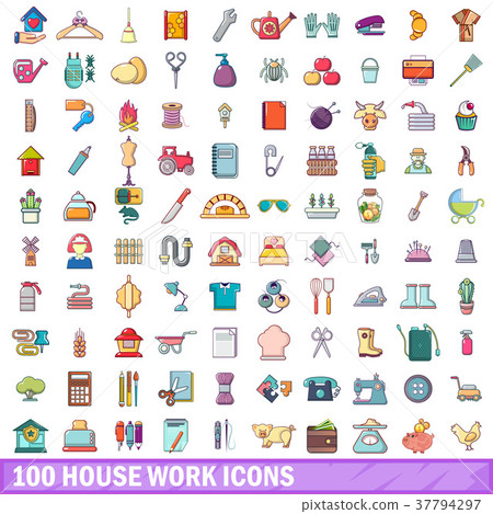 100 house work icons set, cartoon style 37794297
