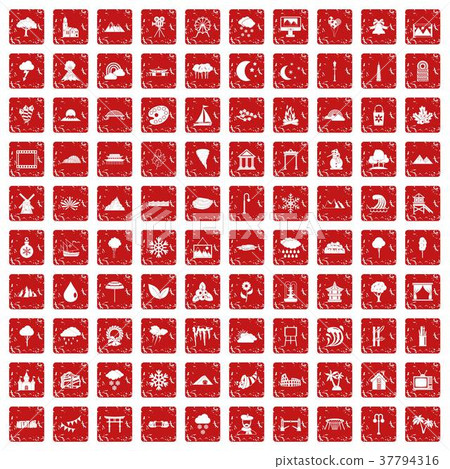 100 scenery icons set grunge red - Stock Illustration [37794316] - PIXTA