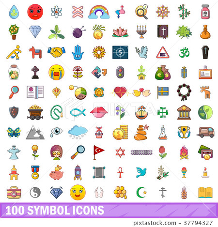 100 symbol icons set, cartoon style 100 symbol icons set, cartoon style 37794327