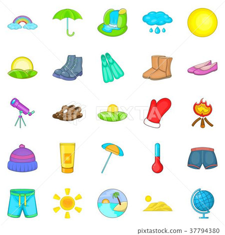 Frosty weather icons set, cartoon style - Stock Illustration [37794380 ...