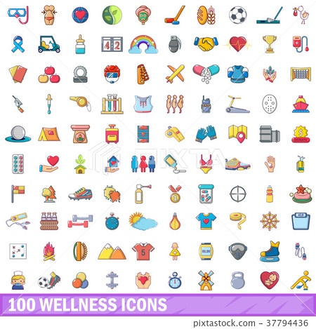 100 wellness icons set, cartoon style 37794436