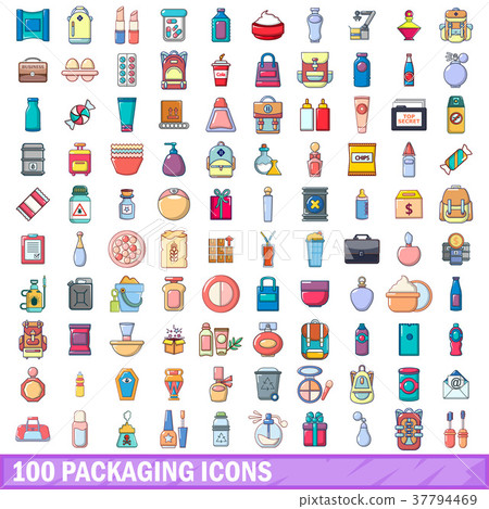 100 packaging icons set, cartoon style 100 packaging icons set, cartoon style 37794469